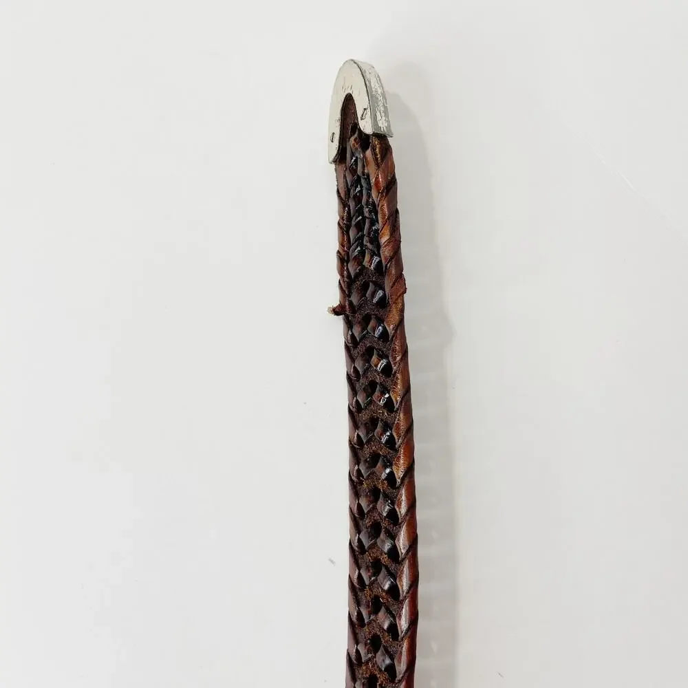 Fossil Brown Braided Belt with Silvertone Buckle Size Medium